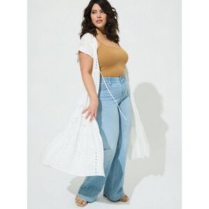 Torrid Size 1 Cotton Eyelet Maxi Kimono Cloud Dancer 14 16